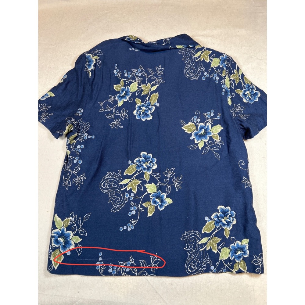 Alfred Dunner Floral Paisley Button Down Blouse Navy Blue Rayon Short Sleeve 12 - Picture 7 of 8